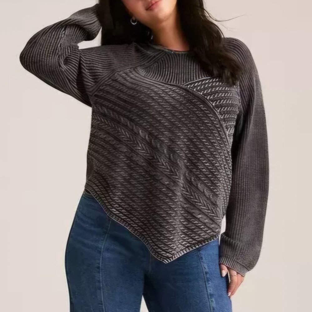 Torrid Festi 1 1X 14-16 Washed Black Phantom Crop Crew Neck Sweater Cable Knit